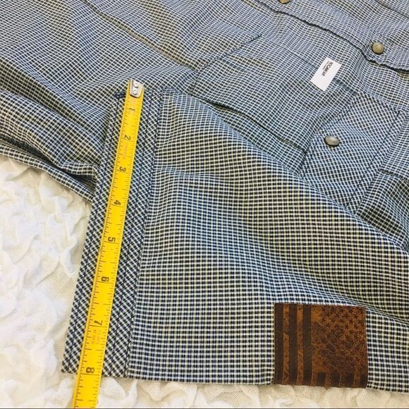 Rocawear Button Down Shirt Leather America Flag Micro Plaid Blue Green XL 2011 - Picture 12 of 13